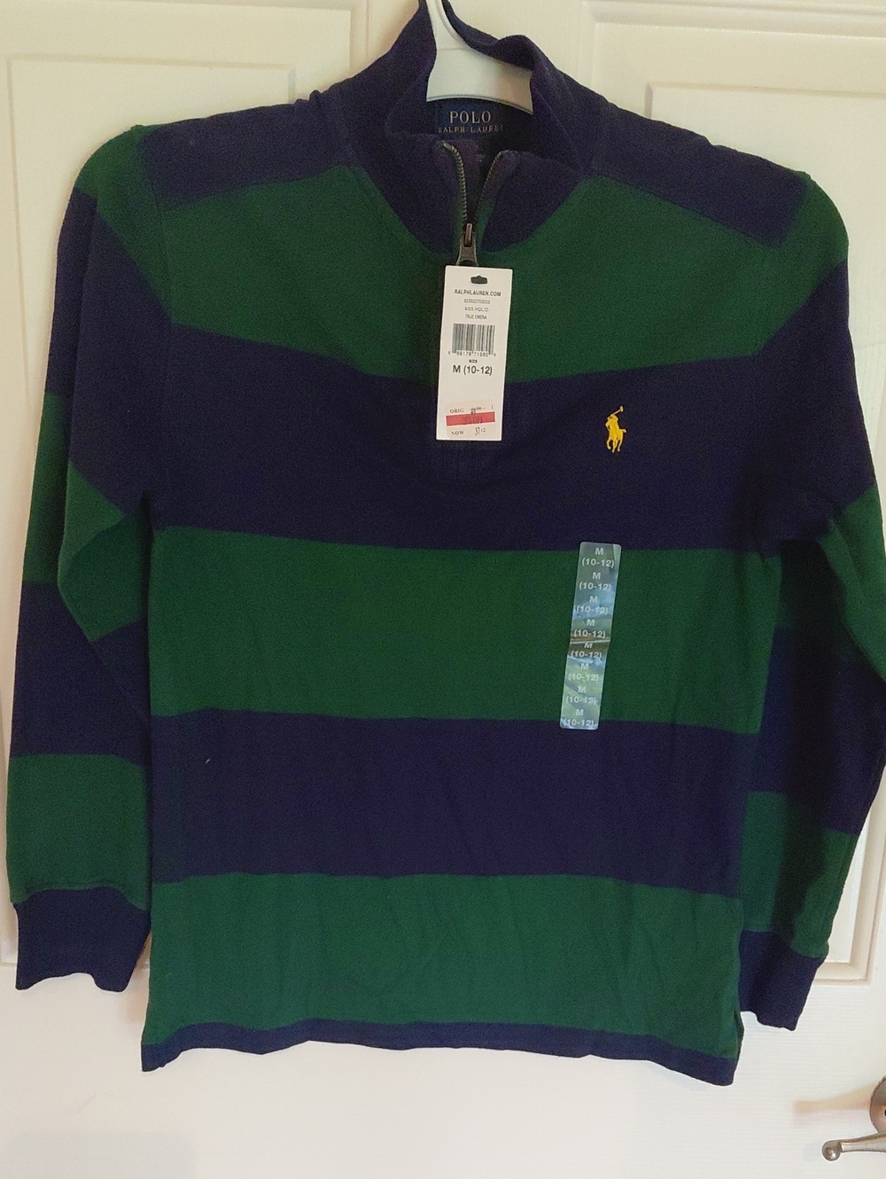 Polo by Ralph Lauren Navy & Green Striped Quarter-Zip Rugby Pullover